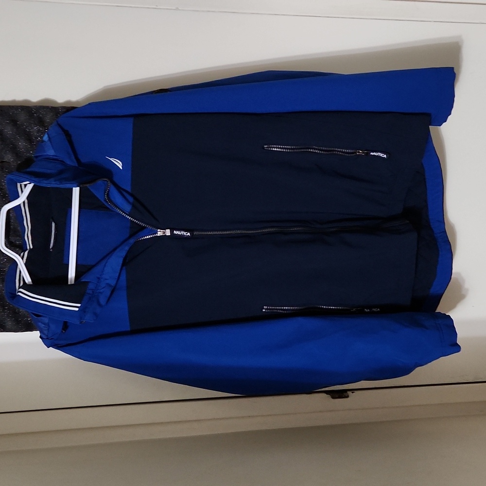 Nautica Blue Full Zip Embroidered Spellout Lightweight Winter Hoodie Jacket